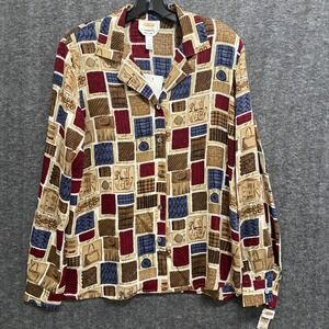 NEW Talbots Silk Blouse Top Womens 12 Novelty Button Up Preppy Academia Office